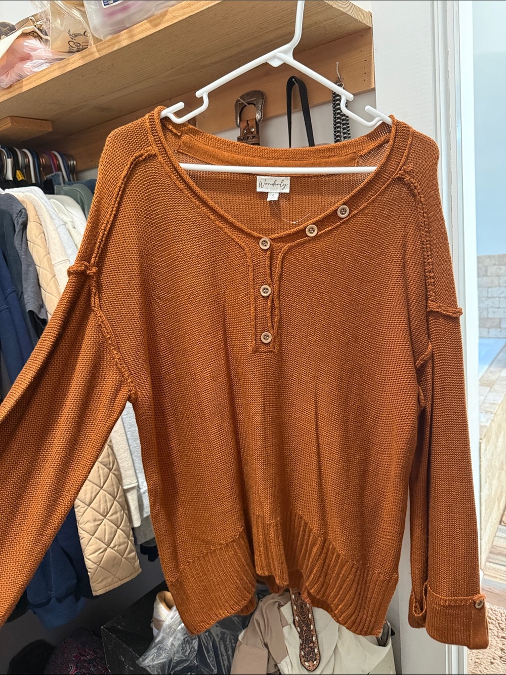 Waverly Knit Henley Sweater in Rust